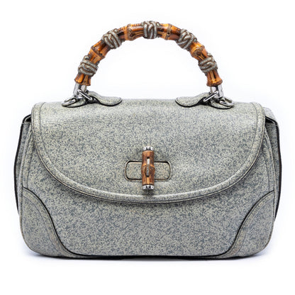 New Convertible Bamboo Top Handle Bag Speckled Leather Large
