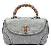 New Convertible Bamboo Top Handle Bag Speckled Leather Large