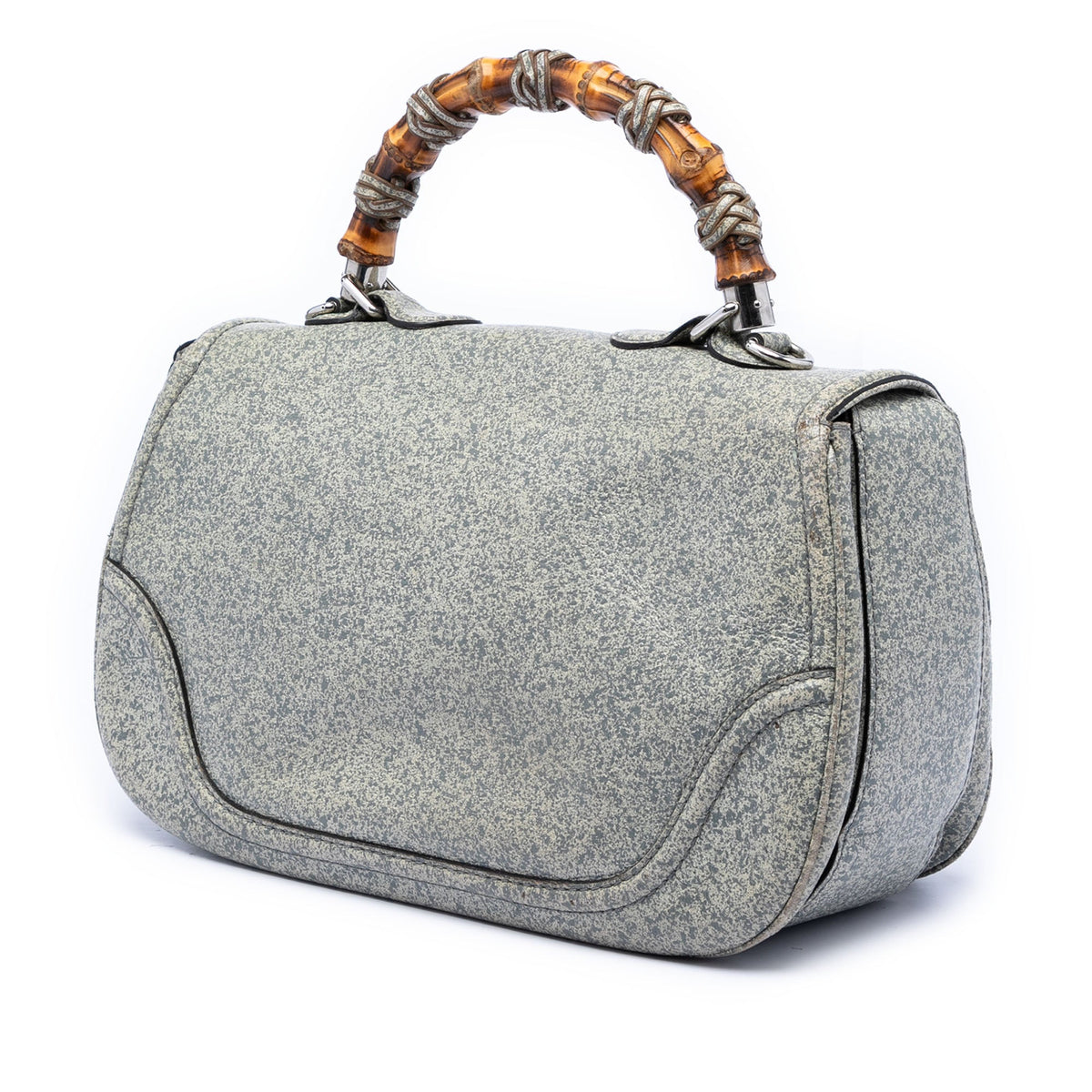 New Convertible Bamboo Top Handle Bag Speckled Leather Large