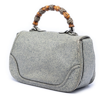 New Convertible Bamboo Top Handle Bag Speckled Leather Large