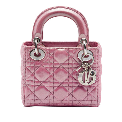 Lady Dior Chain Bag Cannage Quilt Iridescent Leather Mini