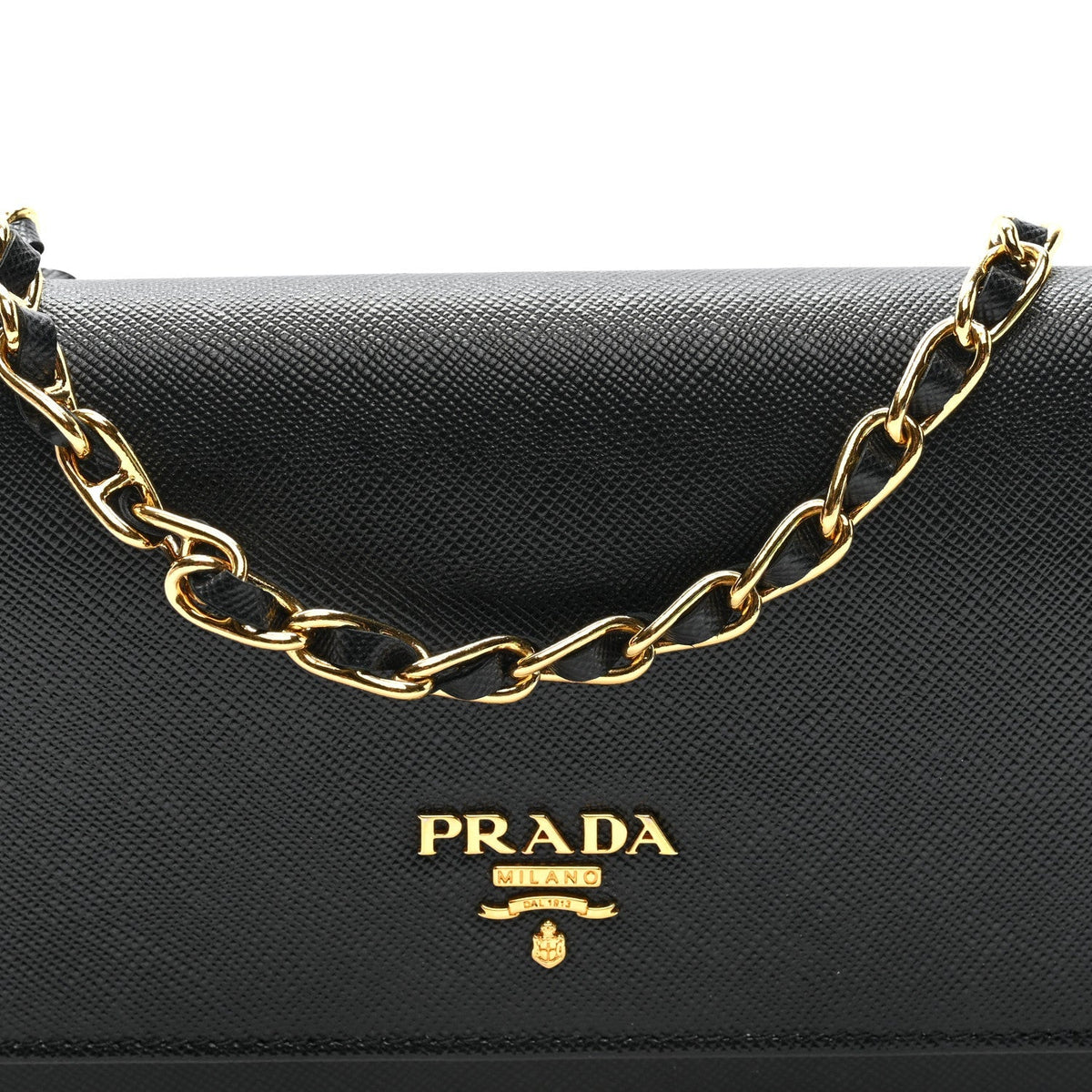 Prada Vitello Move Metal Oro Chain Wallet Black 1989410