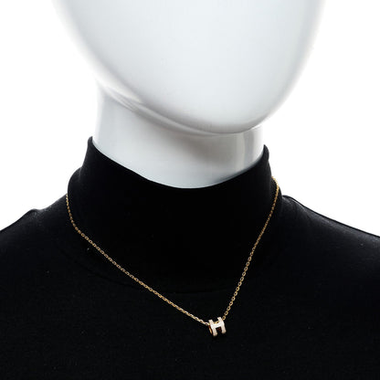 Hermes Lacquered Gold Mini Pop H Pendant Necklace Marron Glace