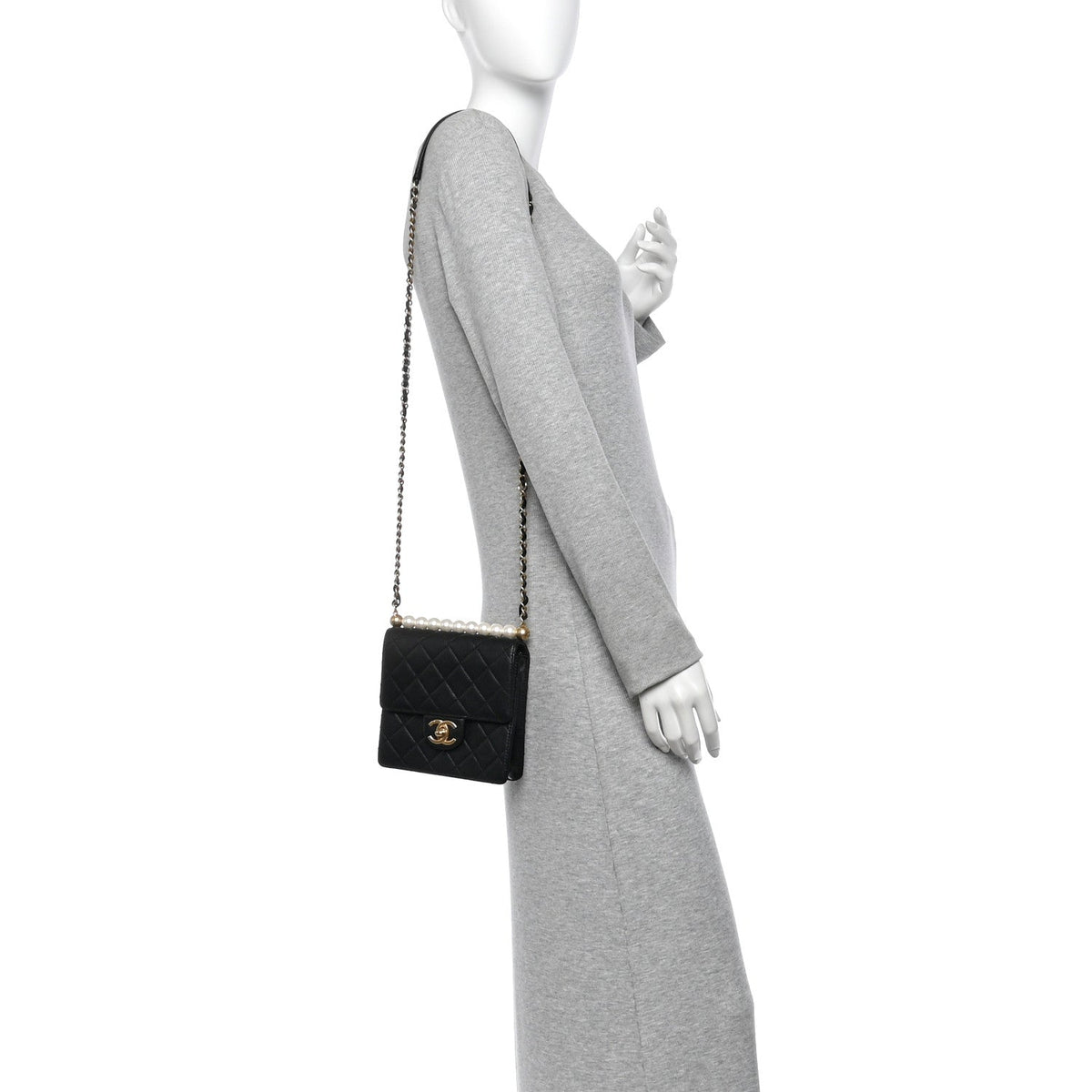 Chanel Goatskin Quilted Chic Pearls Flap Black
