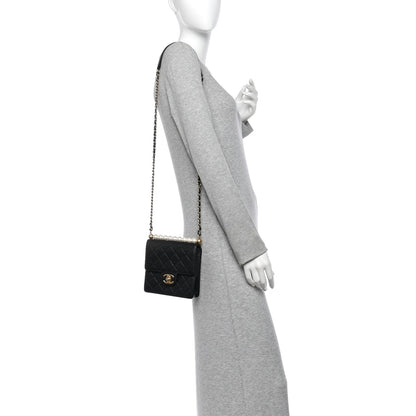 Chanel Goatskin Quilted Chic Pearls Flap Black