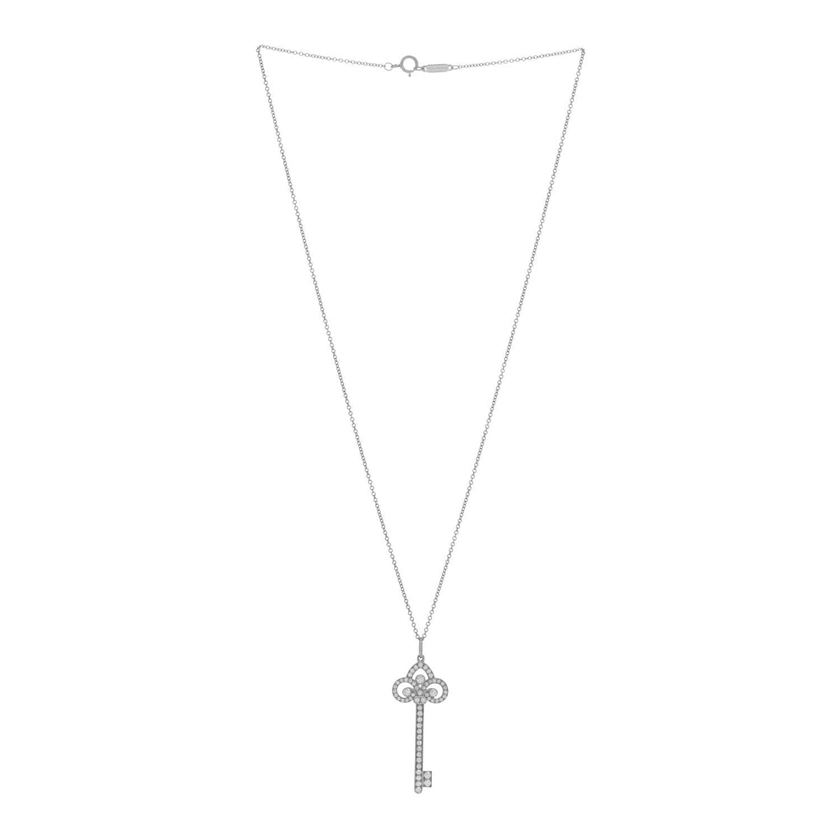 Tiffany Platinum Diamond 0.41ctw Fleur De Lis Key Pendant Necklace 45.7cm