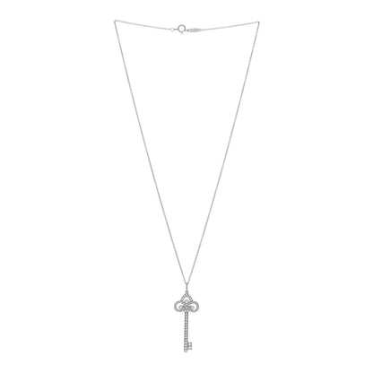 Tiffany Platinum Diamond 0.41ctw Fleur De Lis Key Pendant Necklace 45.7cm