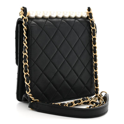Chanel Goatskin Quilted Chic Pearls Flap Black