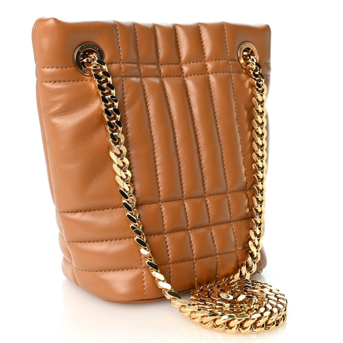 Burberry Lambskin Quilted Mini Lola Bucket Bag Maple Brown