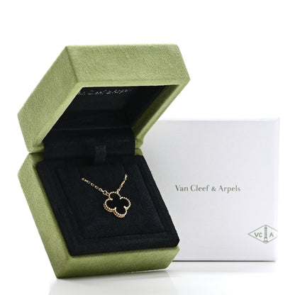 Van Cleef & Arpels 18K Yellow Gold Black Onyx Vintage Alhambra Pendant Necklace