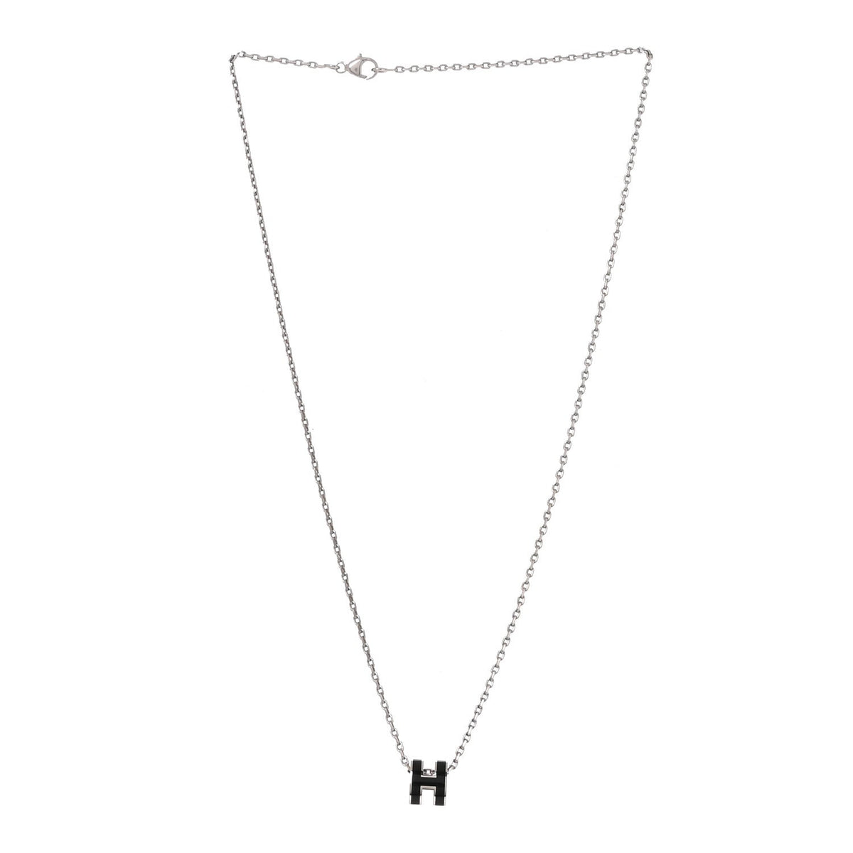 Hermes Lacquered Palladium Mini Pop H Pendant Necklace Black