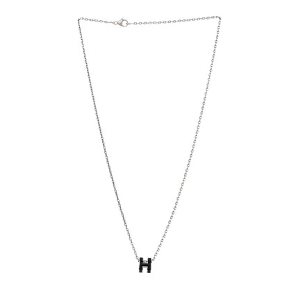 Hermes Lacquered Palladium Mini Pop H Pendant Necklace Black