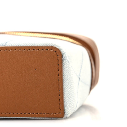 Chanel Washed Denim Calfskin Quilted Slim Vanity Case Blue Brown