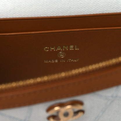 Chanel Washed Denim Calfskin Quilted Slim Vanity Case Blue Brown