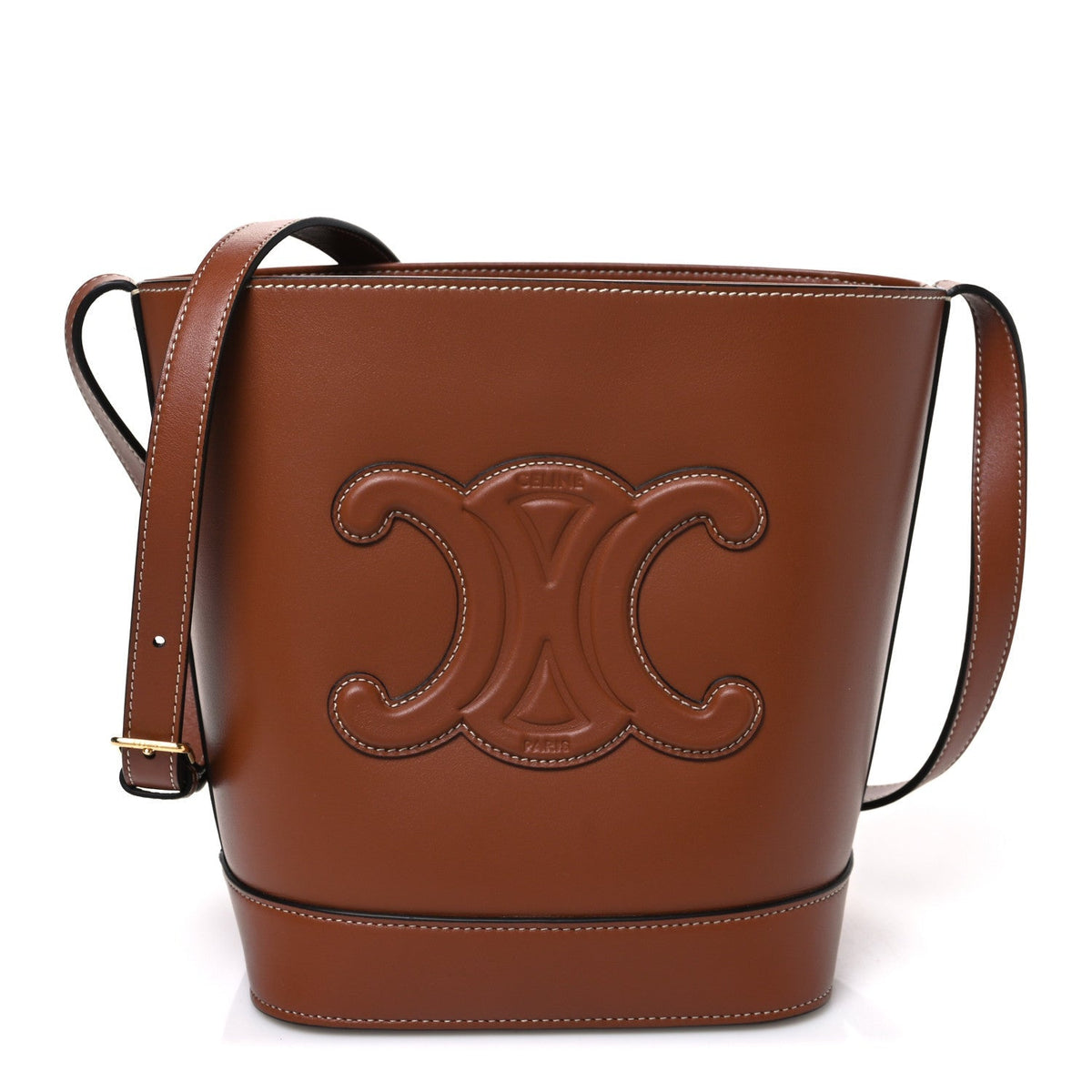 Celine Smooth Calfskin Small Cuir Triomphe Bucket Bag Tan