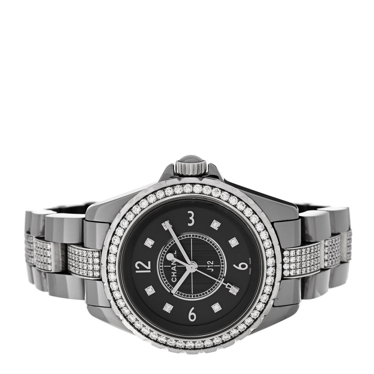 Chanel Stainless Steel Ceramic Diamond 33mm J12 Watch Grey