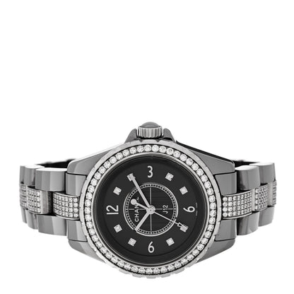 Chanel Stainless Steel Ceramic Diamond 33mm J12 Watch Grey