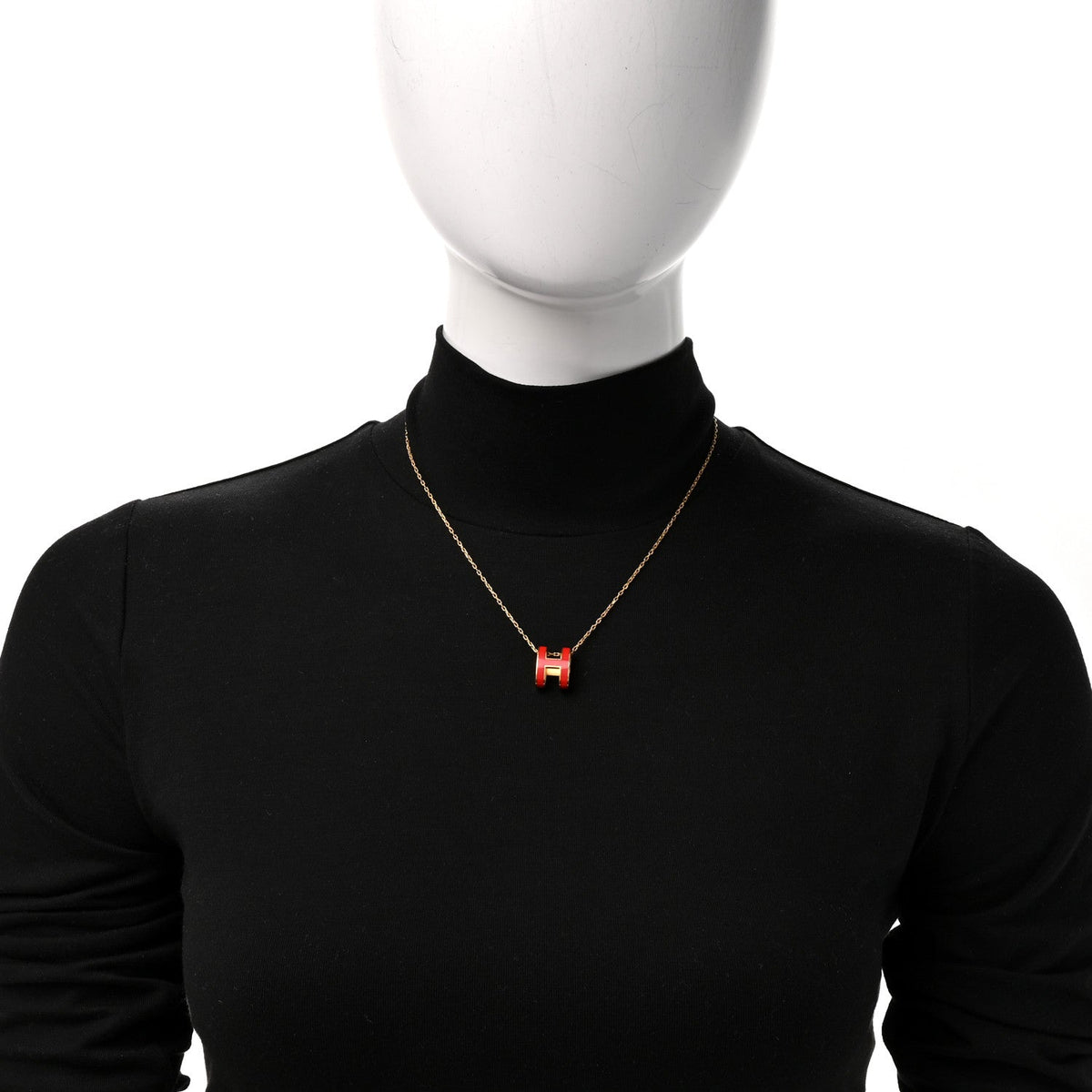 Hermes Lacquered Gold Pop H Pendant Necklace Rouge Vif