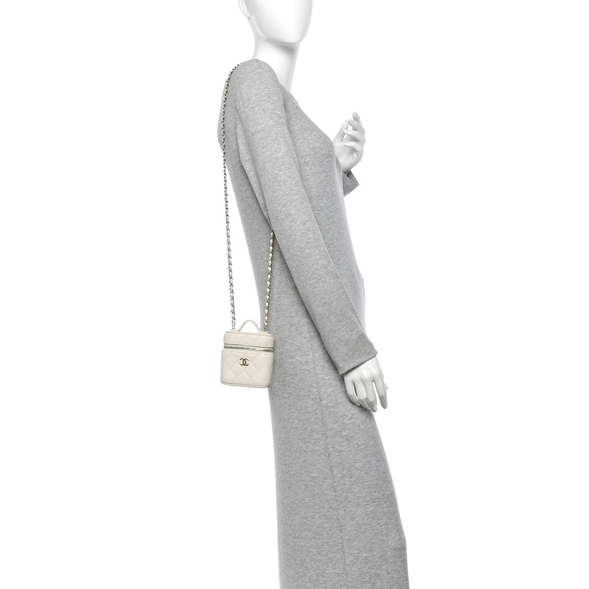 Chanel Caviar Quilted Small Handle With Care Vanity Case White