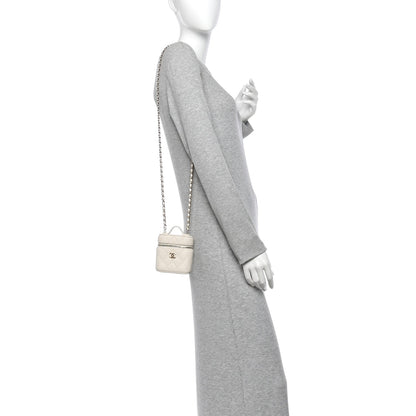 Chanel Caviar Quilted Small Handle With Care Vanity Case White
