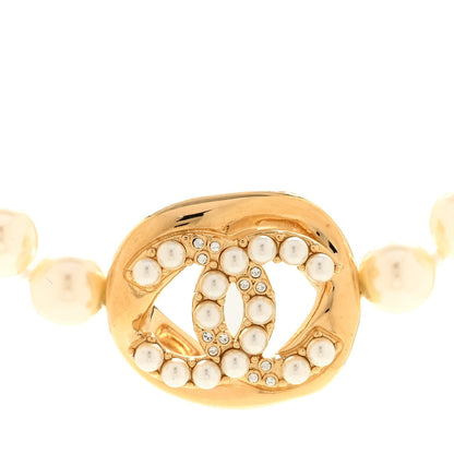 Chanel Pearl Crystal CC Logo Choker Gold White