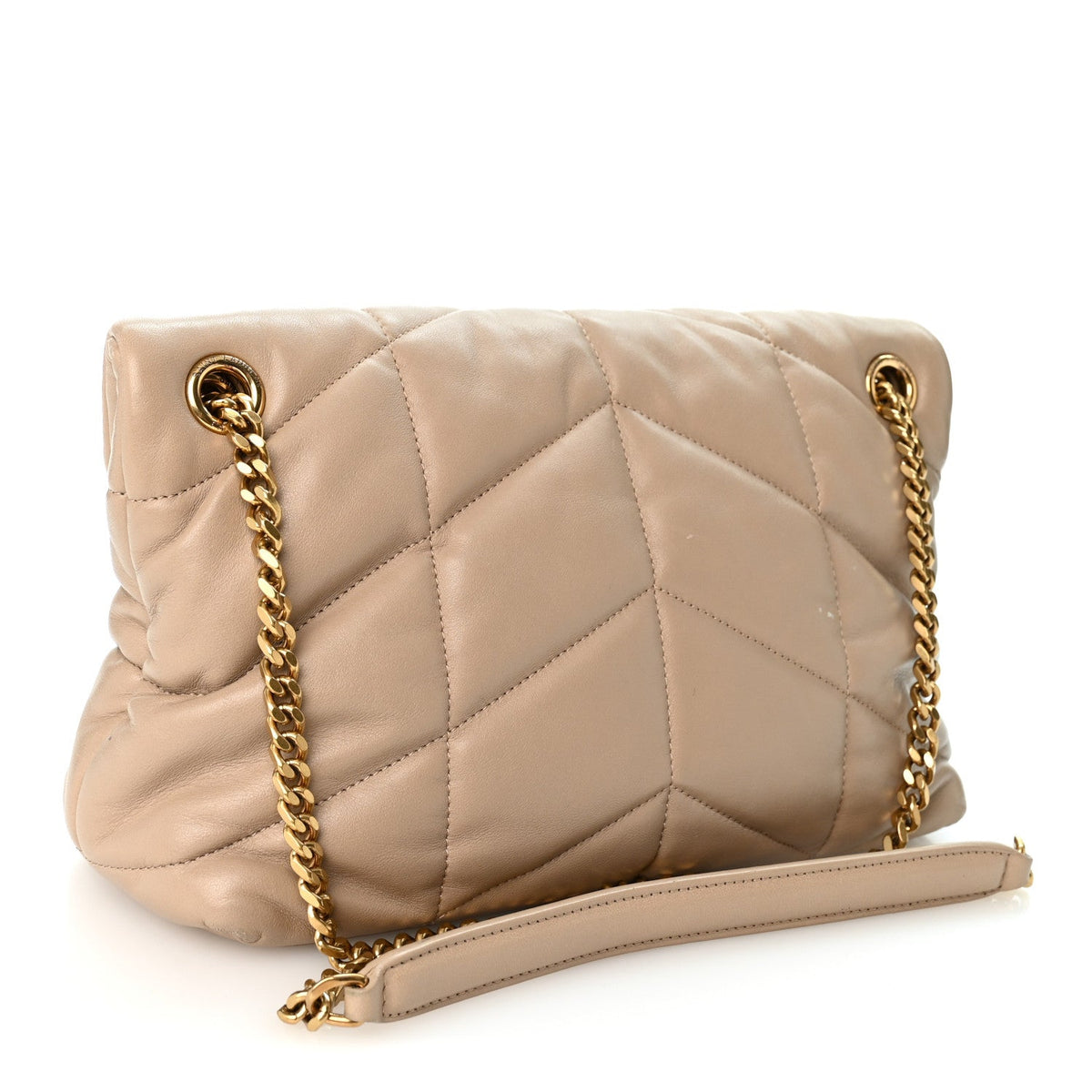Saint Laurent Lambskin Quilted Small Loulou Puffer Chain Bag Dark Beige