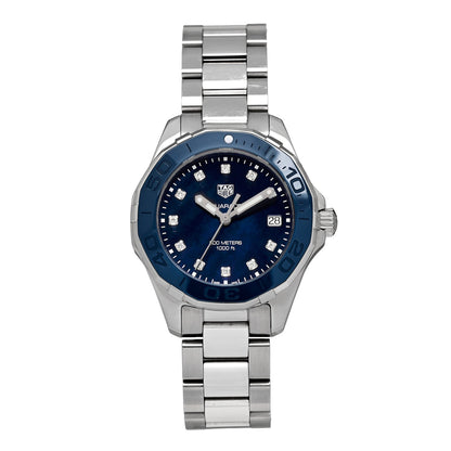 Tag Heuer Stainless Steel Ceramic Diamond 35mm Aquaracer Watch Blue WAY131L