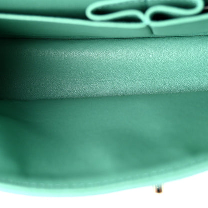 Chanel Caviar Flat Chevron Quilted Medium Double Flap Green