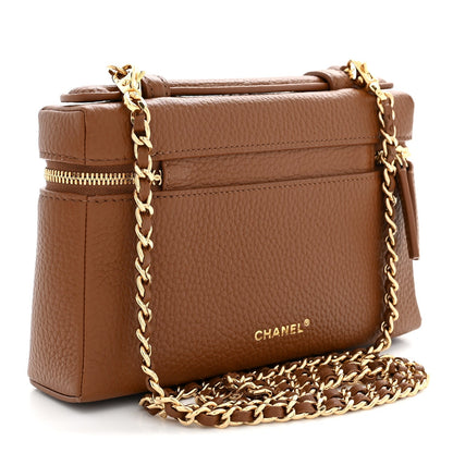 Chanel Grained Calfskin Small Supple Trapeze Vanity With Chain Camel