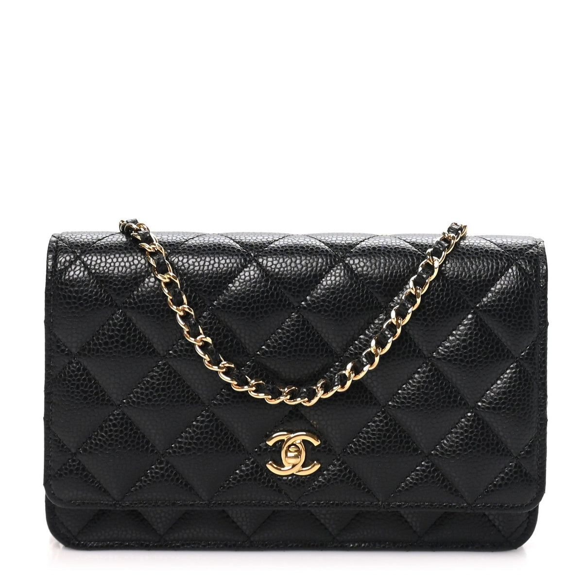 Chanel Caviar Quilted CC Turnlock Wallet On Chain Black 1987527