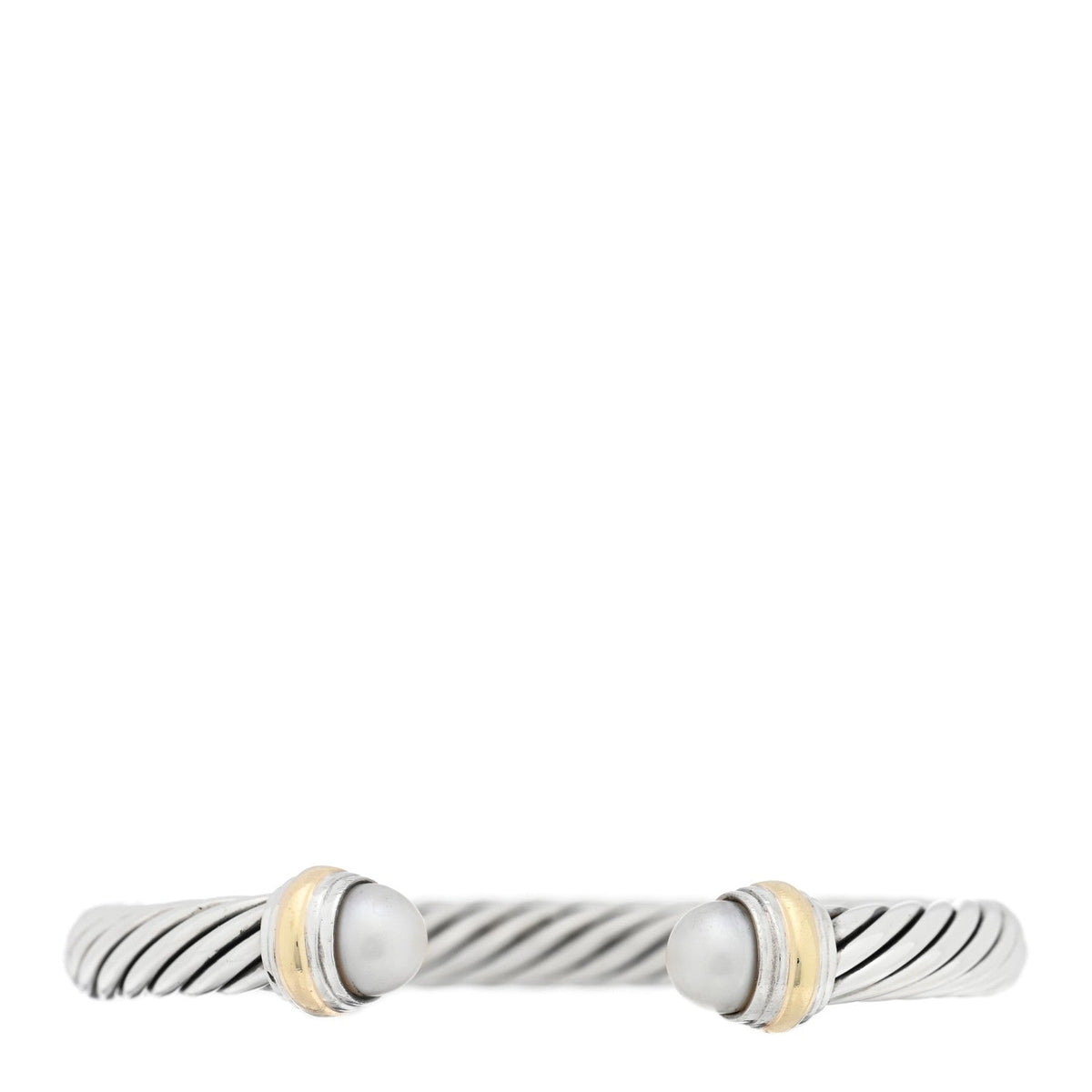 Sterling Silver 14K Yellow Gold Cultured Pearl 7mm Cable Classics Bracelet