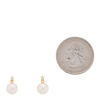Mikimoto 18K Yellow Gold Diamond Akoya Pearl Earrings