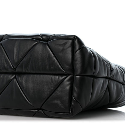 Prada Nappa Triangle Quilted Double Handled Zip Pocket Tote Black
