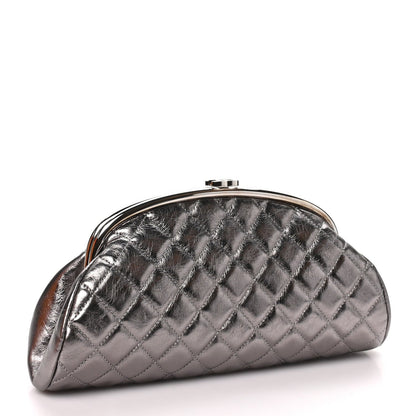 Chanel Metallic Aged Calfskin Quilted Timeless Clutch Silver