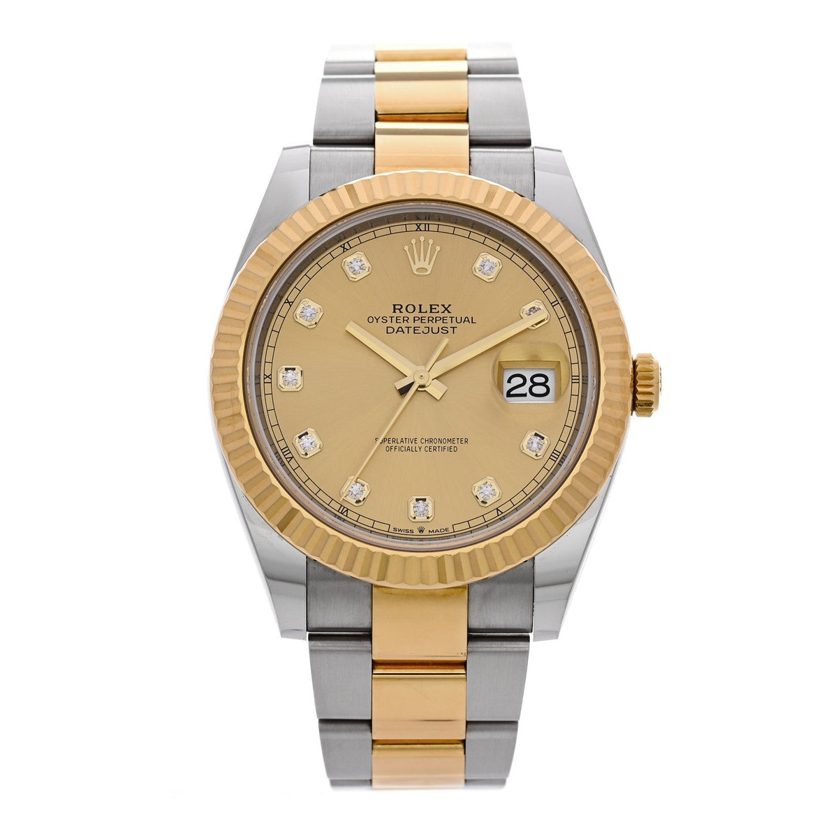 Rolex Stainless Steel 18K Yellow Gold Diamond 41mm Datejust Watch 126333