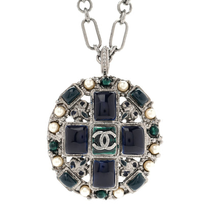 Chanel Gripoix Poured Glass Pearl CC Necklace Silver