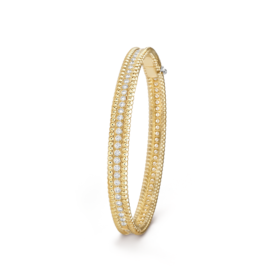 18K Gold Diamond VCA Perlée 1 Row Medium Model Bracelet