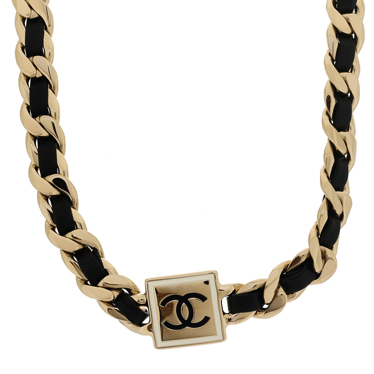 Chanel Metal Lambskin CC Square Choker Gold Black White