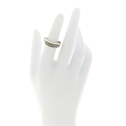 Gucci Sterling Silver Enamel Logo Chain Ring 49 4.75 Turquoise
