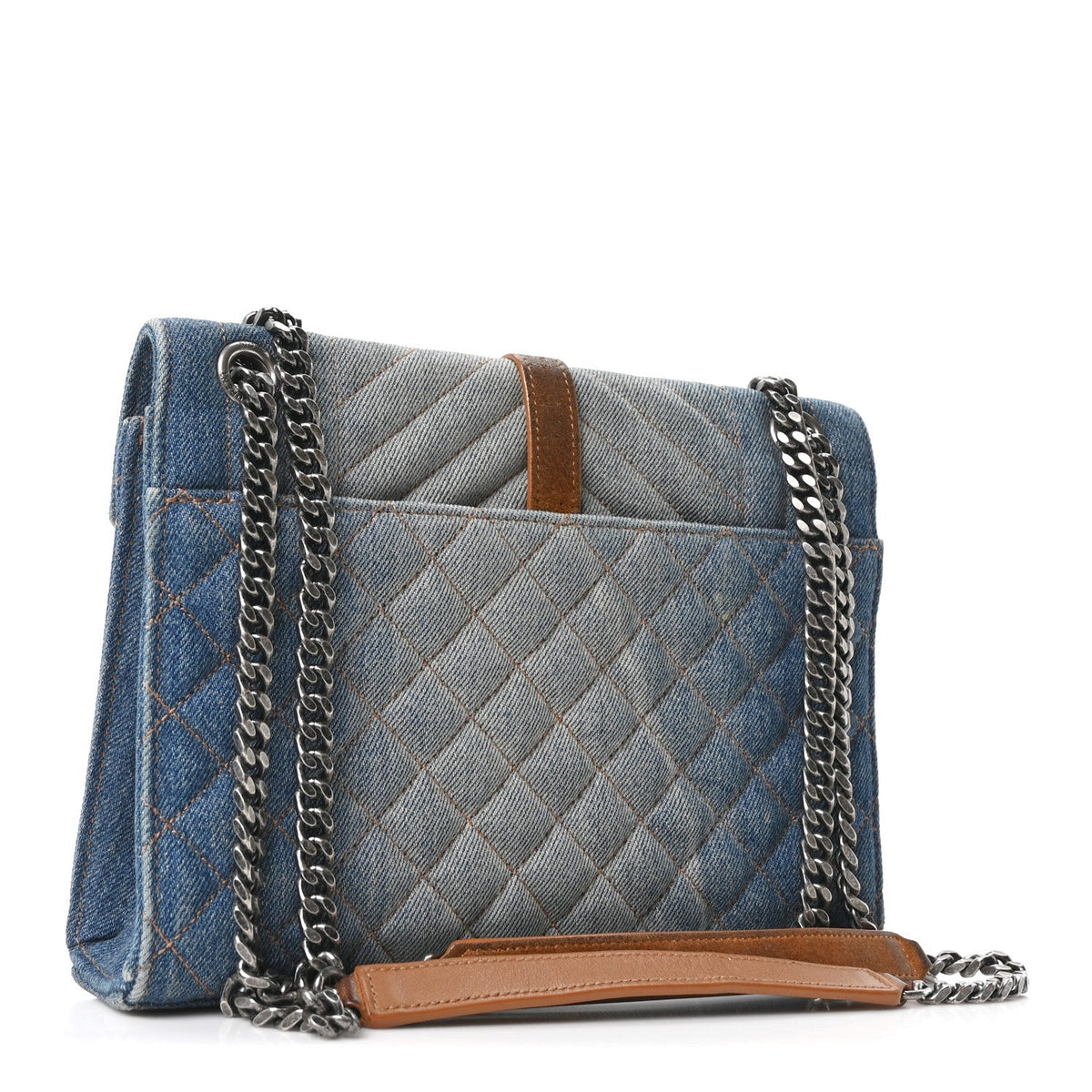 Saint Laurent Denim Mixed Matelasse Triquilt Medium Envelope Satchel Blue