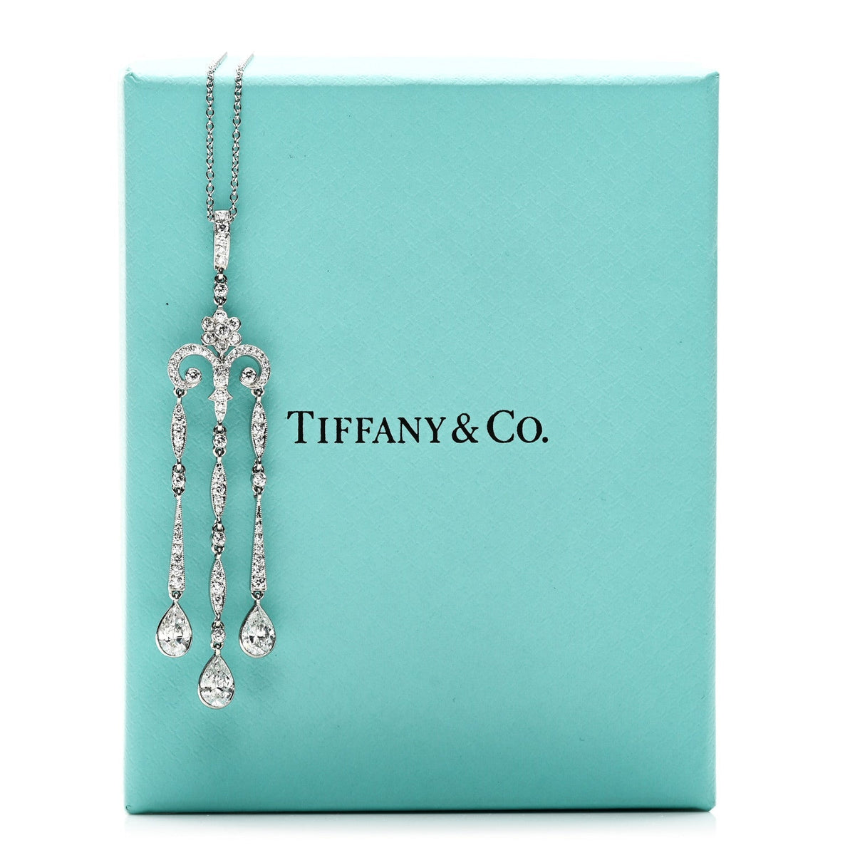 Tiffany Platinum Diamond Legacy Pear Drop Pendant Necklace