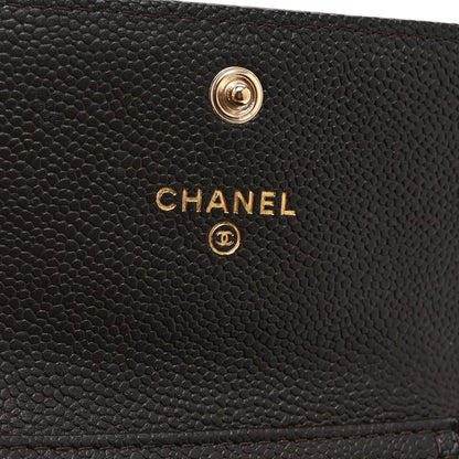 Chanel Caviar Quilted Boy Card Holder On Chain Black