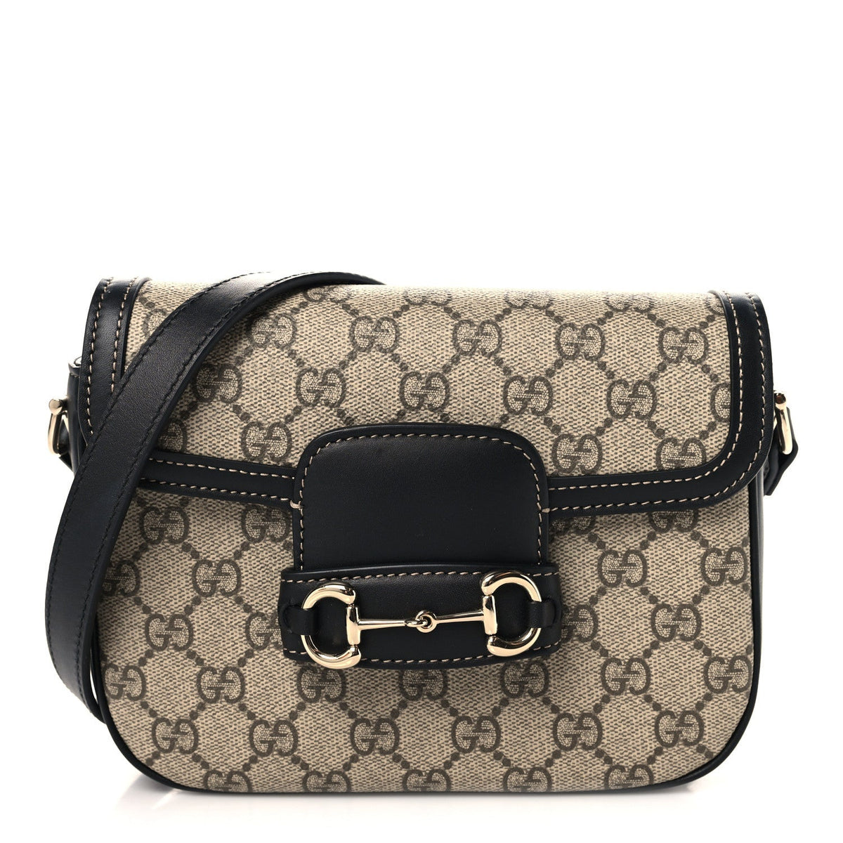 Gucci GG Supreme Horsebit 1955 Small Shoulder Bag Beige Black