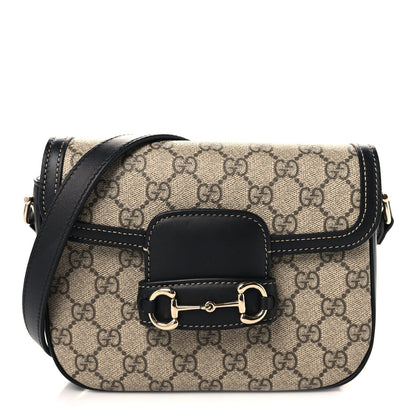 Gucci GG Supreme Horsebit 1955 Small Shoulder Bag Beige Black