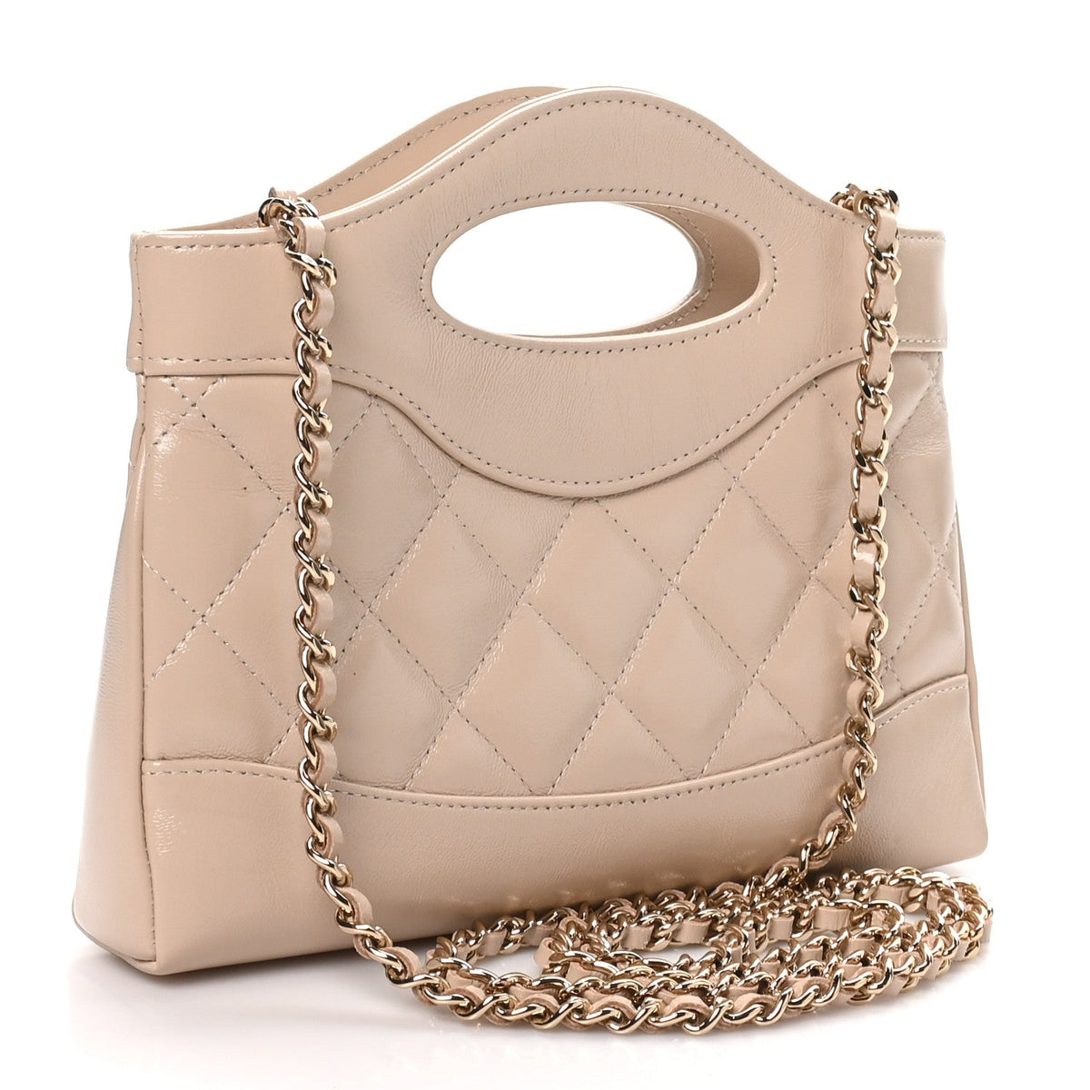 Chanel Shiny Lambskin Quilted Nano 31 Shopping Bag Beige
