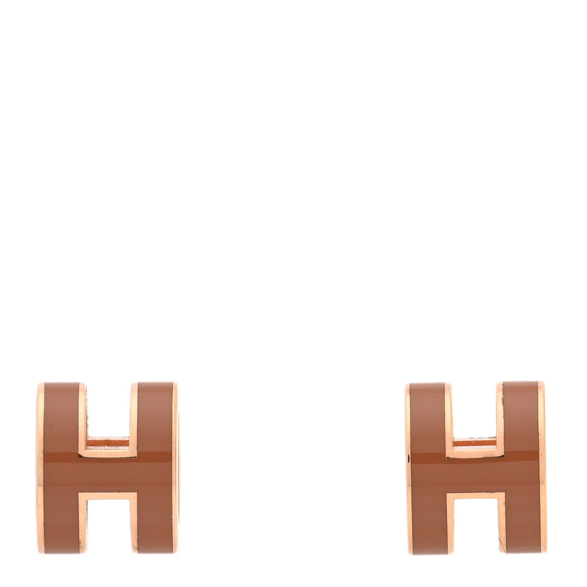 Hermes Rose Gold Lacquered Mini Pop H Earrings New Gold