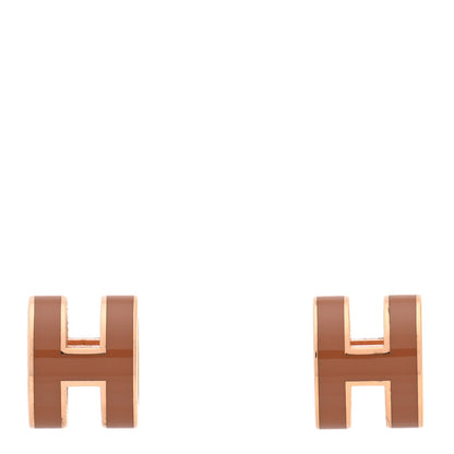 Hermes Rose Gold Lacquered Mini Pop H Earrings New Gold