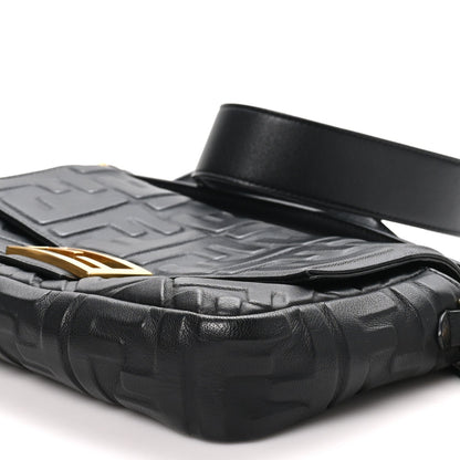 Fendi Nappa FF 1974 Embossed Baguette Black