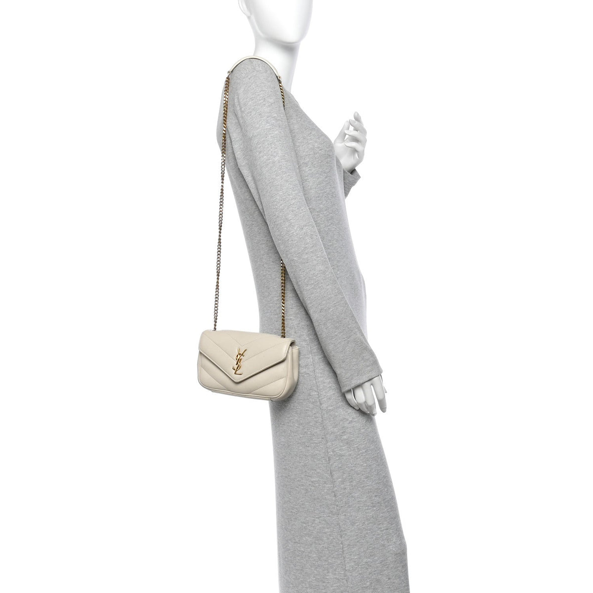 Saint Laurent Lambskin Chevron Quilted Mini LouLou Crema Soft