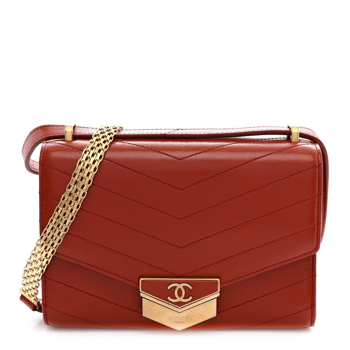 Chanel Calfskin Chevron Quilted Small Medal Flap Red 1984020